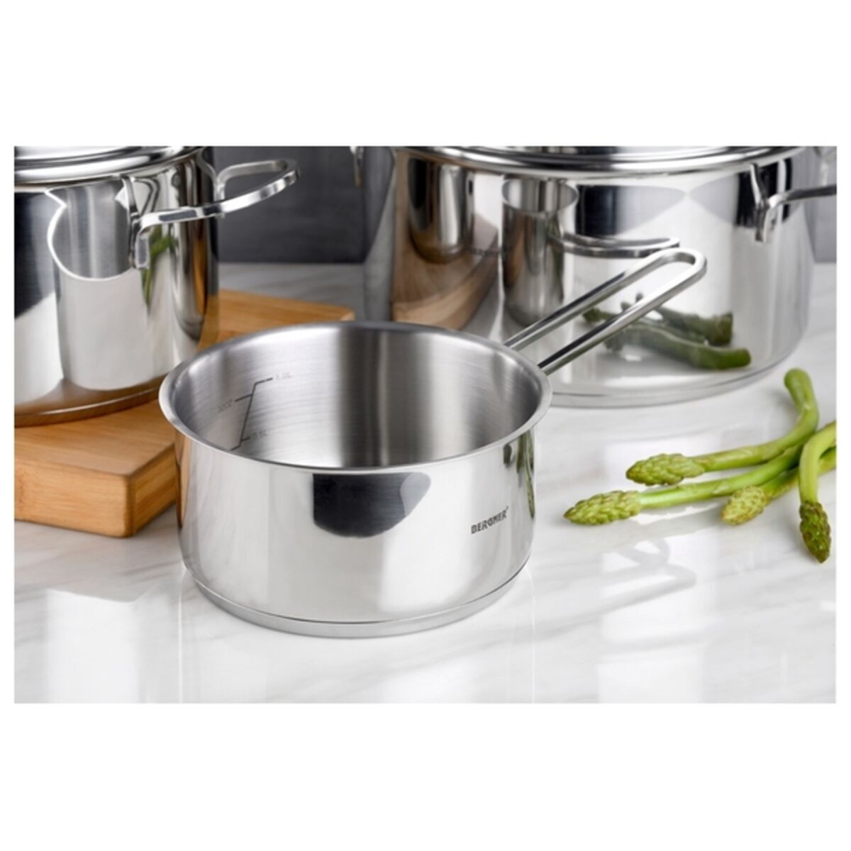 Batería de Cocina Bergner Classic 6 Piezas - Acero Inoxidable con Tapas de Vidrio