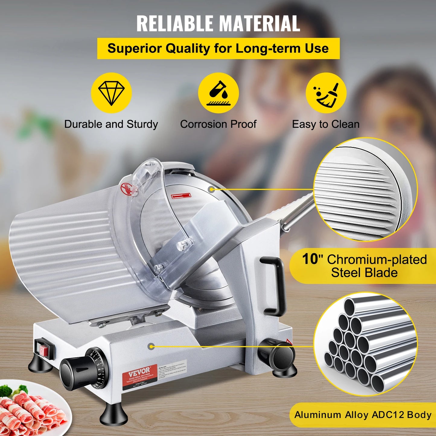Cortadora de Carne Eléctrica VEVOR - Hoja 10" Acero al Carbono 240W