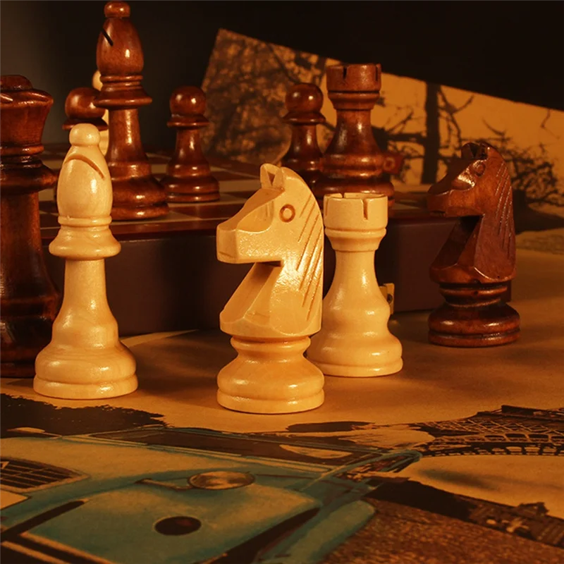 Juego de Ajedrez Infantil de Madera - Tablero de Nogal 39 cm con Piezas Macizas