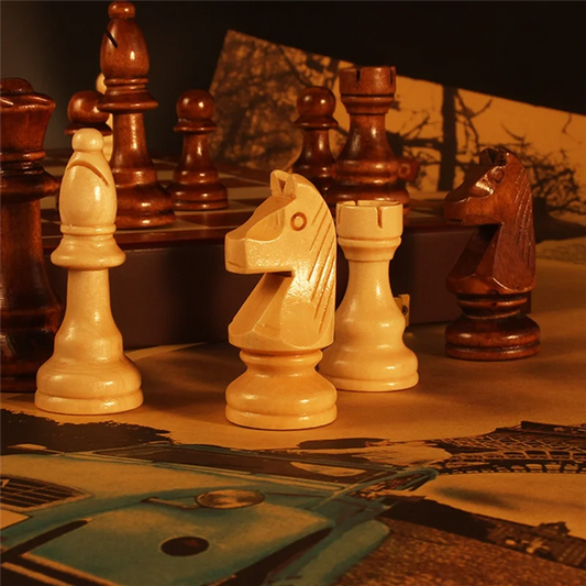 Juego de Ajedrez Infantil de Madera - Tablero de Nogal 39 cm con Piezas Macizas