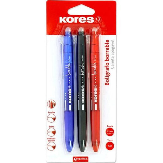 Bolígrafos Gel Kores Multicolor - Pack 12 con Punta 0,7 mm y Tinta Borrable