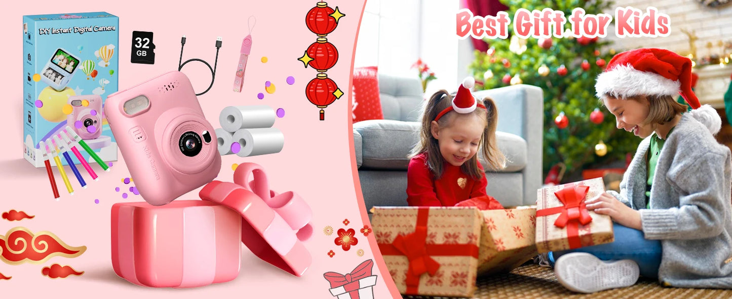 Cámara Infantil DIAMOOKY  Cámara Digital 32MP con Impresión Instantánea y Pantalla 3”