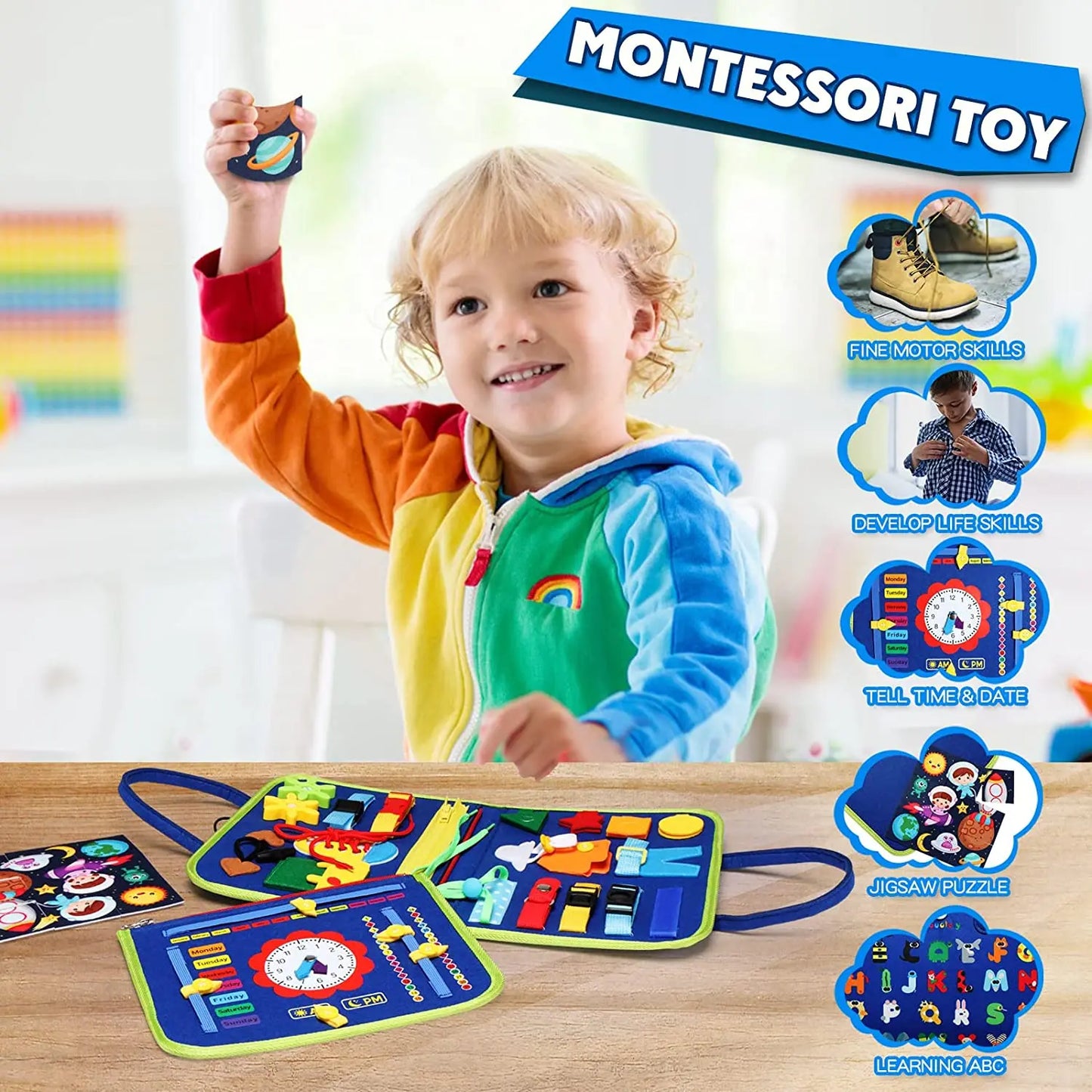 Tablero Montessori de Actividades Sensoriales - Juguete Educativo para Niños Pequeños