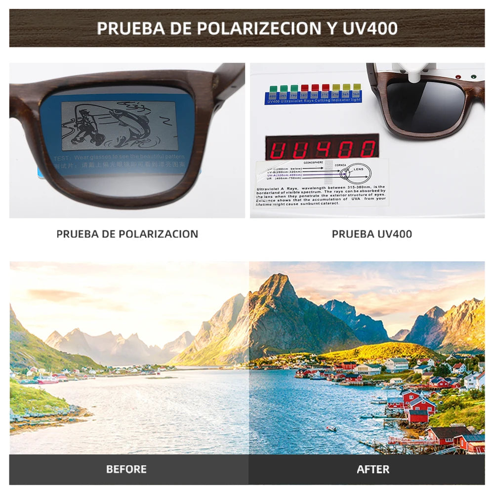 Gafas de Sol Bambú GM  Polarizadas UV400 con Lentes de Espejo