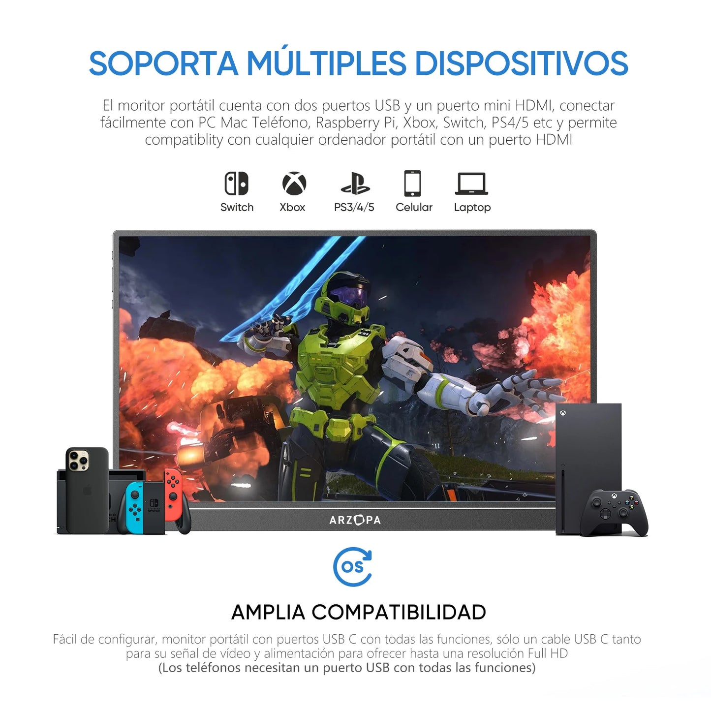 Arzopa Z1FC Monitor Portátil 16.1’’  FHD 1080P 144Hz con sRGB 100%