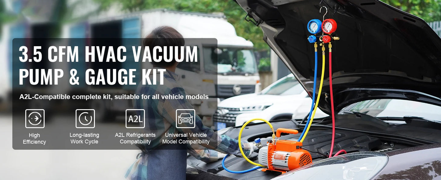 SucceBuy Bomba de Vacío 3,5CFM - Kit HVAC y Manómetros para Aire Acondicionado