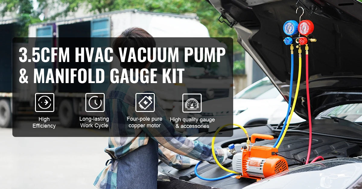 SucceBuy Bomba de Vacío 3,5CFM - Kit HVAC y Manómetros para Aire Acondicionado