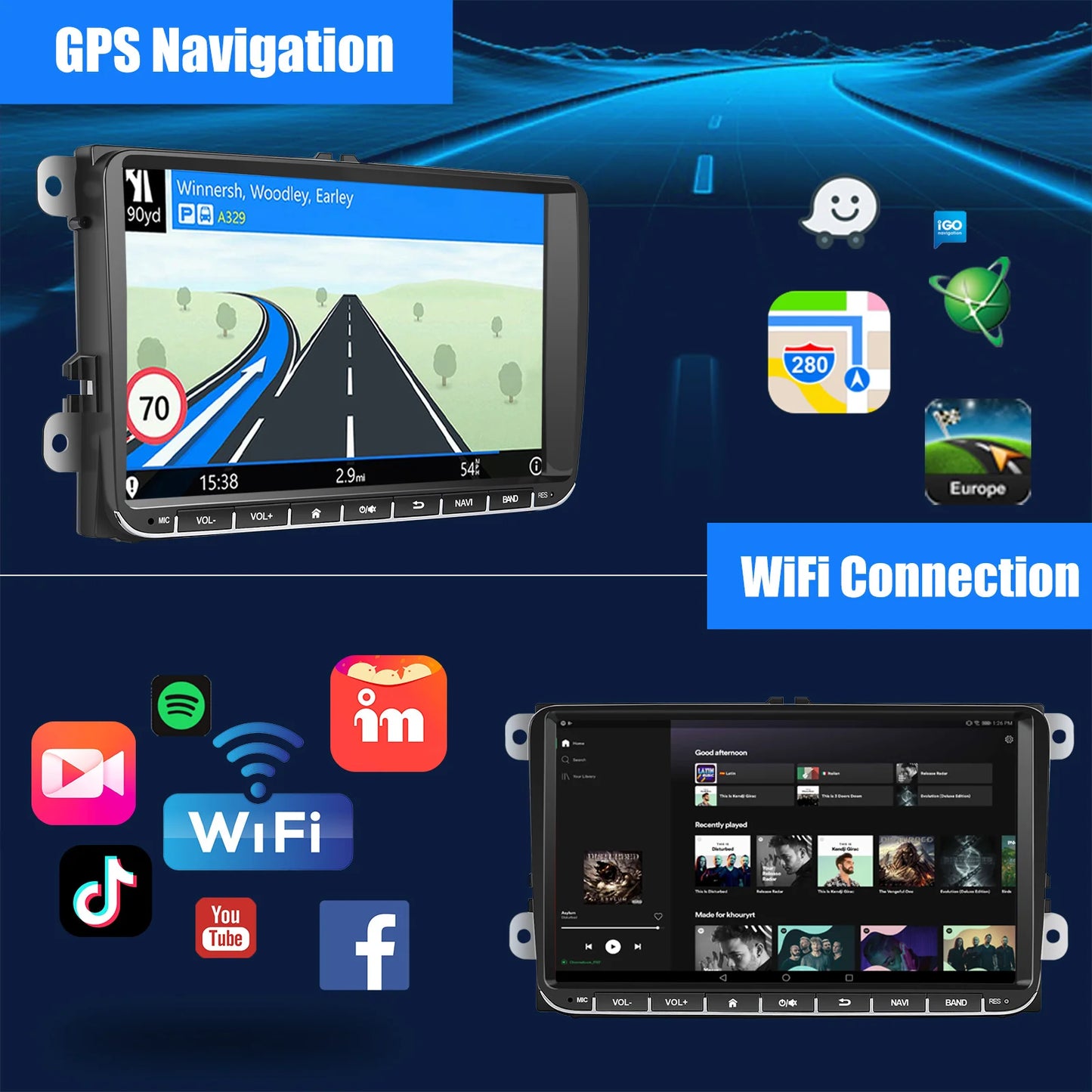 ESSGOO 9" Android 14 - Radio Carplay GPS WIFI para VW, Seat y Skoda