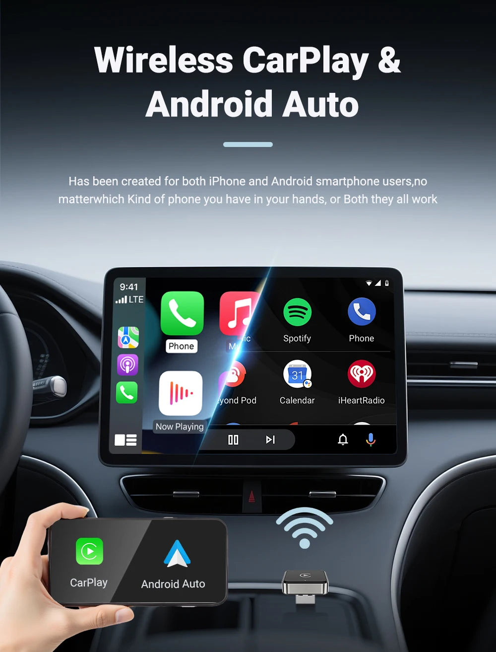 Adaptador XUDA 2 en 1 - Convierte CarPlay y Android Auto a Inalámbrico