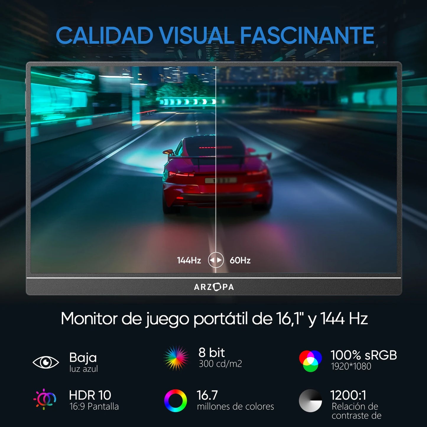 Arzopa Z1FC Monitor Portátil 16.1’’  FHD 1080P 144Hz con sRGB 100%