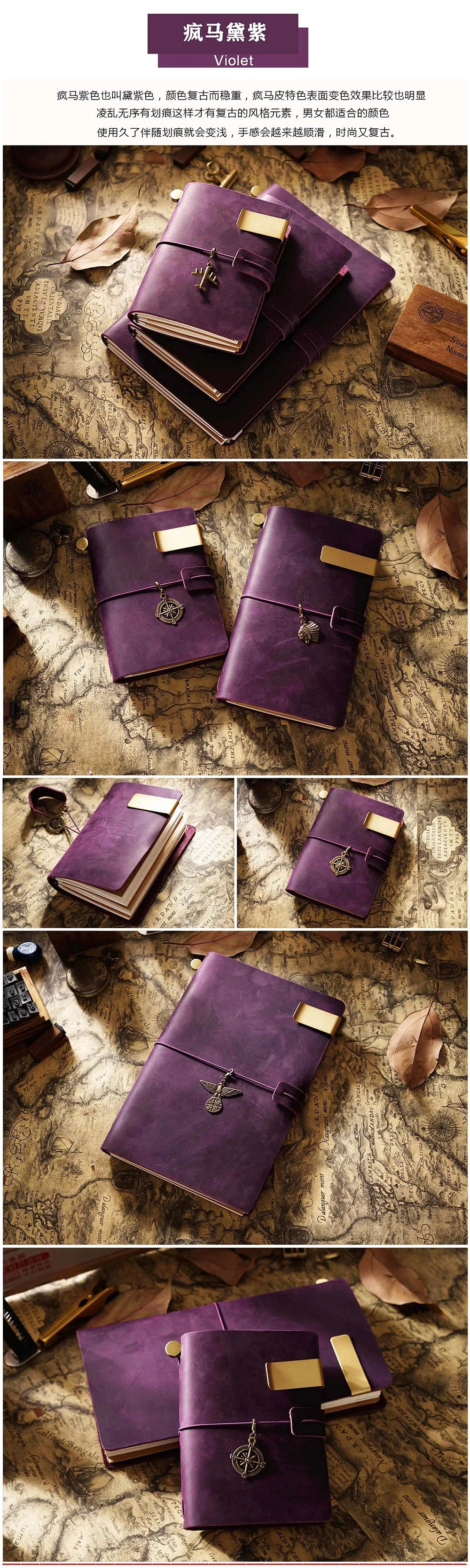 Cuaderno de Viaje Moterm  Diario de Cuero Genuino Vintage Hecho a Mano