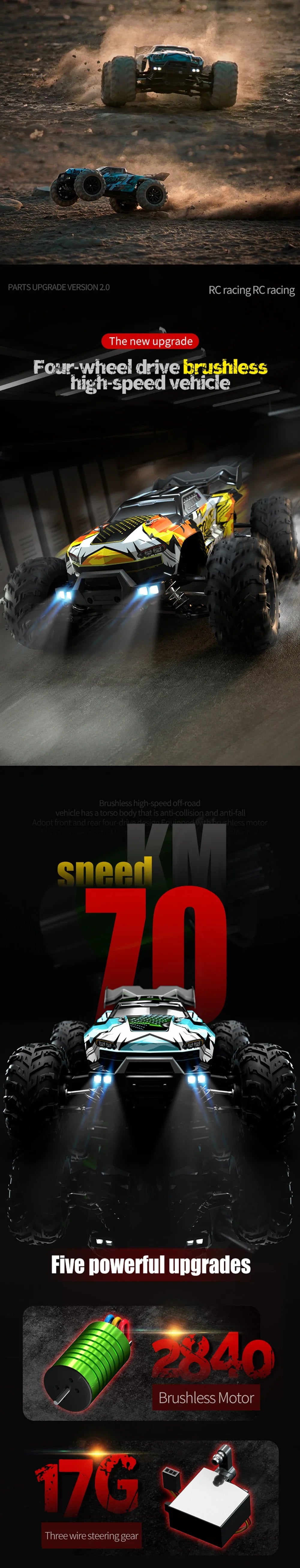 WLtoys 16101 Pro  Coche RC 1:16 75KM/H 4WD con Luces LED