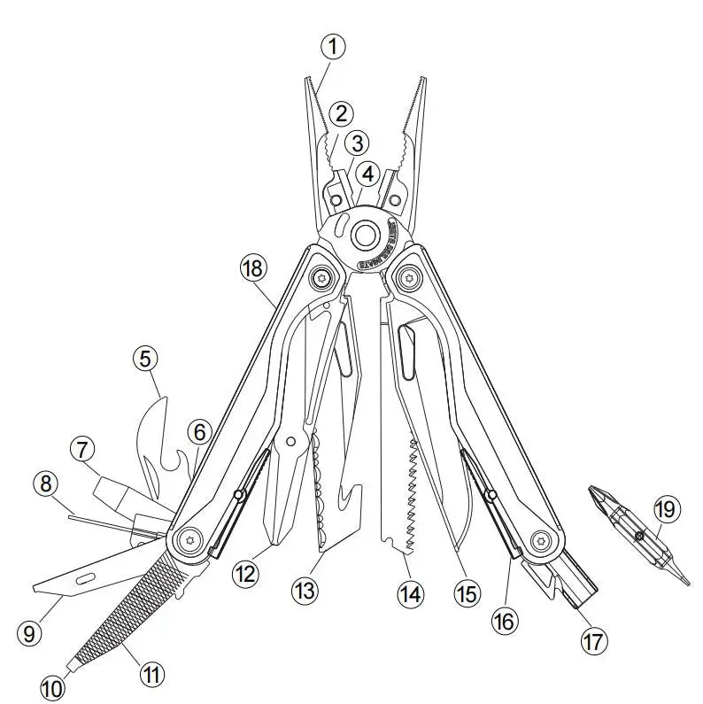 Multiherramienta Daicamping DL7 - Mango Titanio con Cuchillo, Tijeras y Alicates