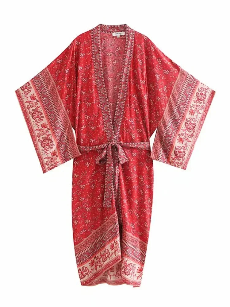 Vestido Kimono Boho Mujer - Estilo Vintage Chic Floral Verano