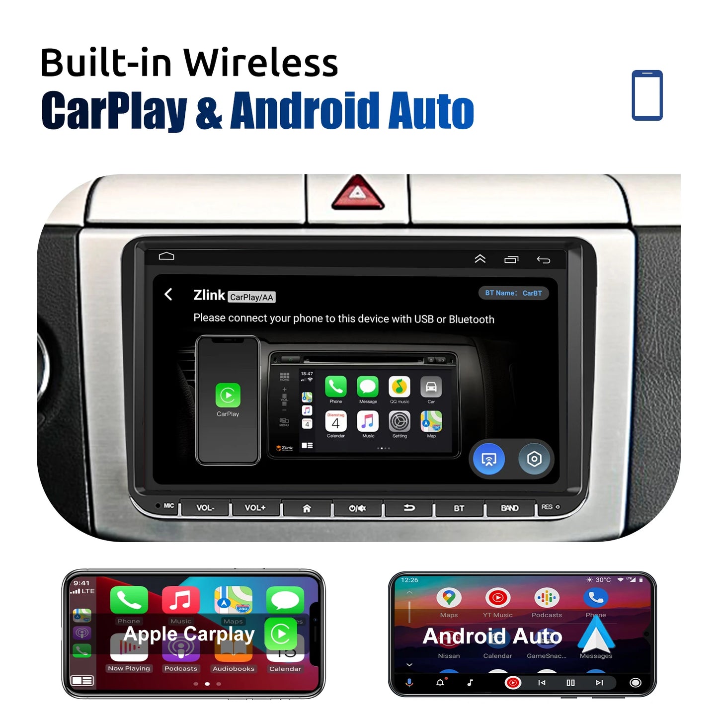 ESSGOO 9" Android 14 - Radio Carplay GPS WIFI para VW, Seat y Skoda