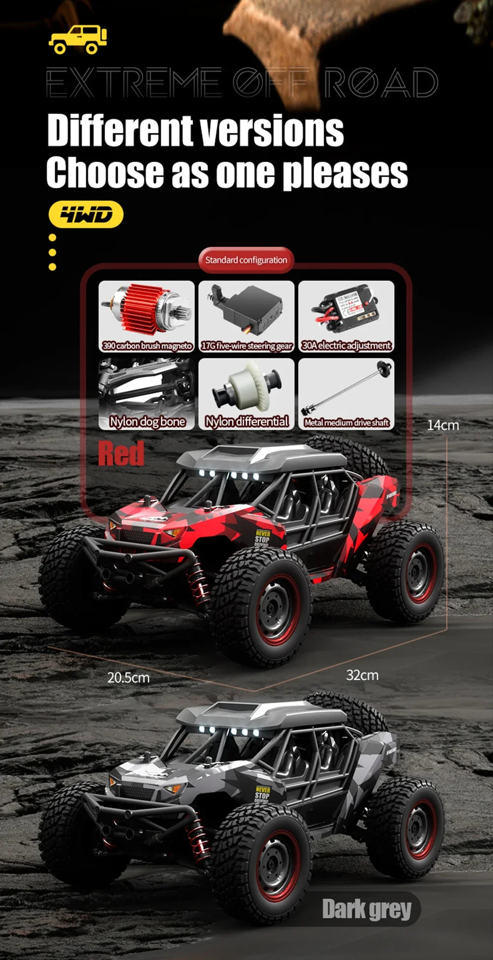SCY-16106 RC Coche 4WD  Todoterreno con Suspensión y LED