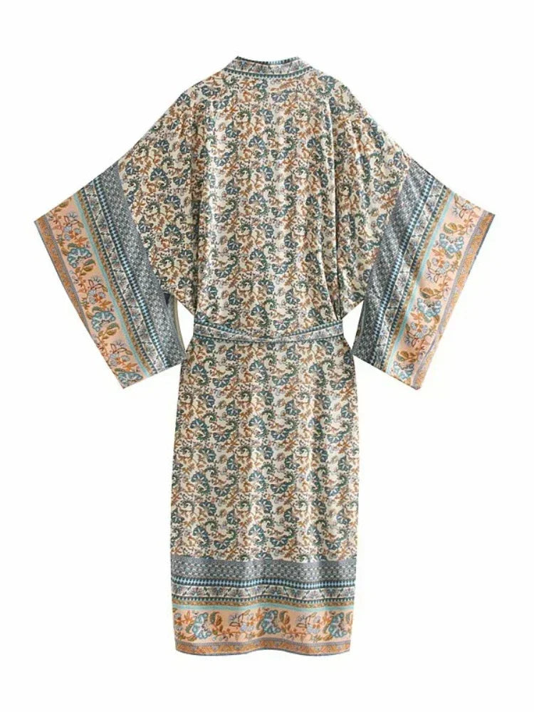Vestido Kimono Boho Mujer - Estilo Vintage Chic Floral Verano