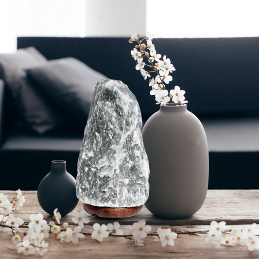 Lámpara de Sal Himalaya Gris - Natural Artesanal 1,5-5kg con Base de Madera