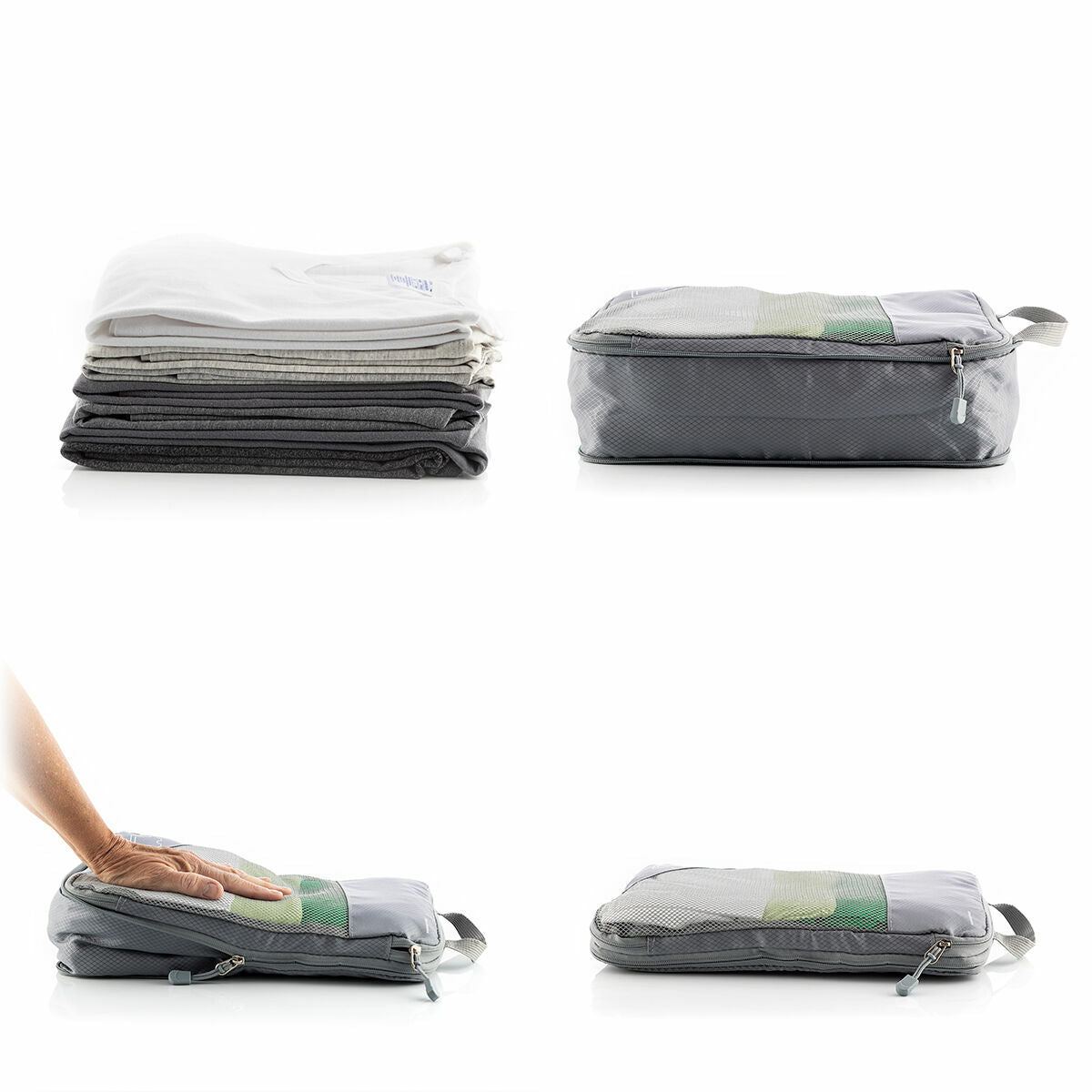 Bolsas de Compresión Compakube InnovaGoods - Set 4 Piezas Gris para Maleta