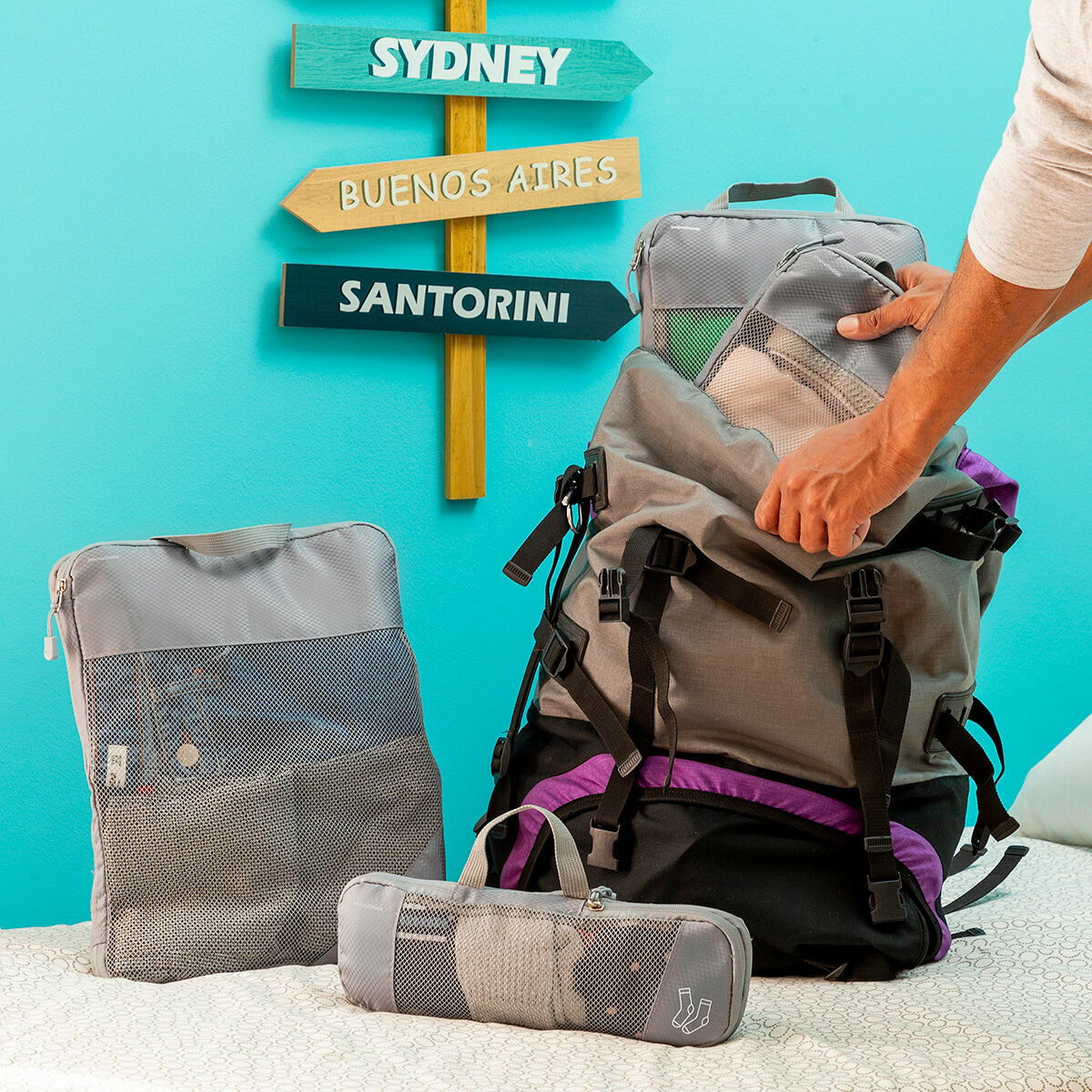 Bolsas de Compresión Compakube InnovaGoods - Set 4 Piezas Gris para Maleta