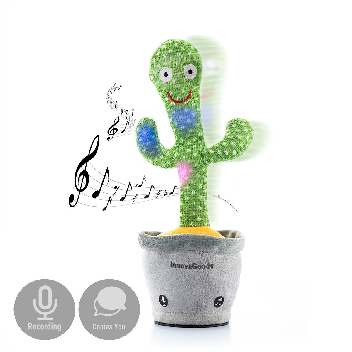 Cactus Bailarín y Parlanchín Recargable - Juguete Musical LED con Grabación de Voz InnovaGoods