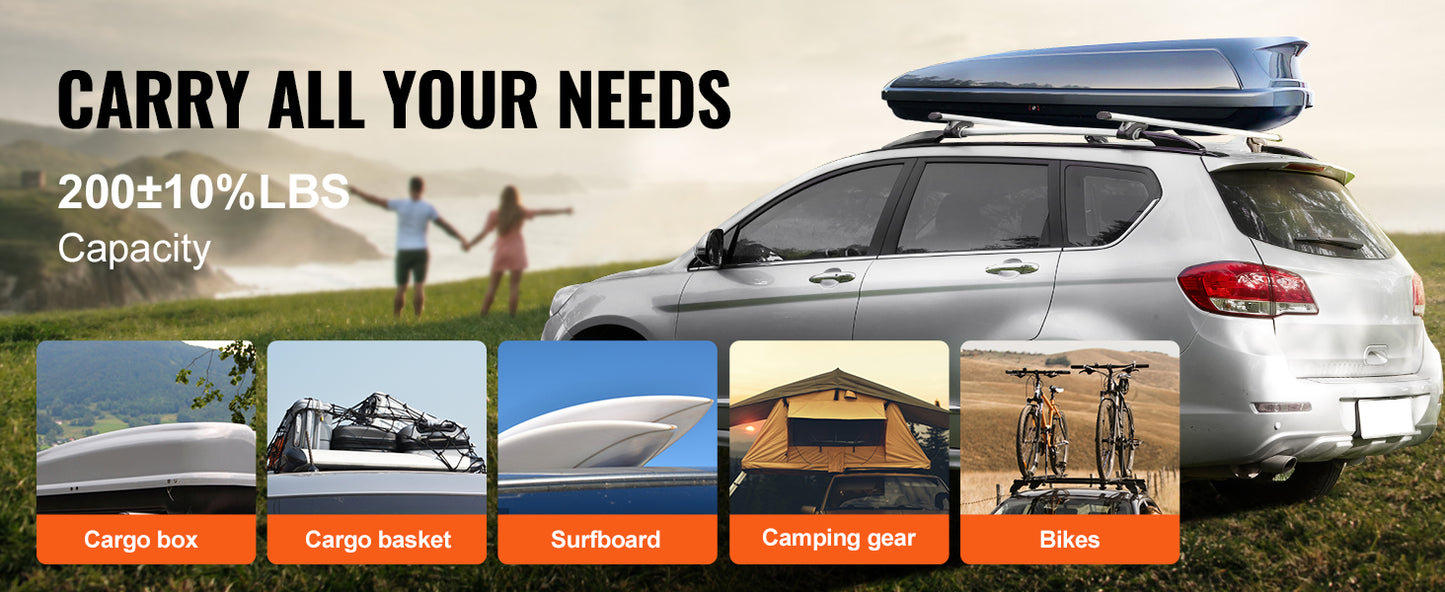 Portaequipajes SucceBuy  Barras Transversales de Aluminio Ajustables 200 lbs Plata