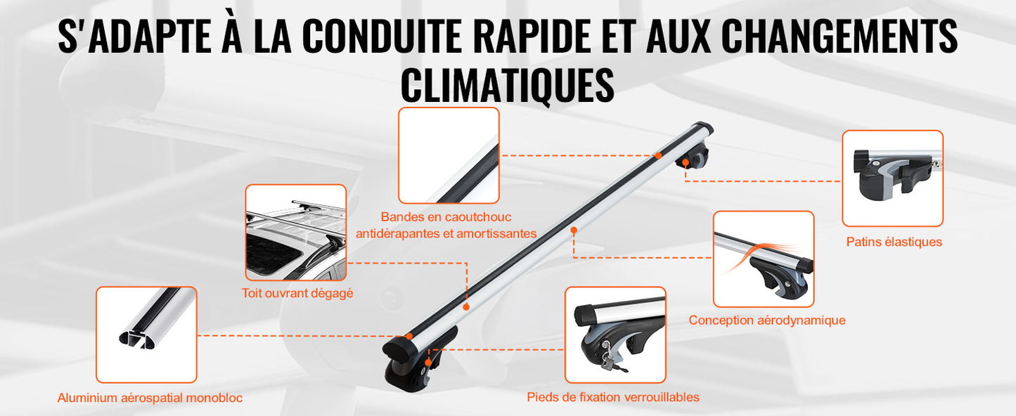 Portaequipajes SucceBuy  Barras Transversales de Aluminio Ajustables 200 lbs Plata