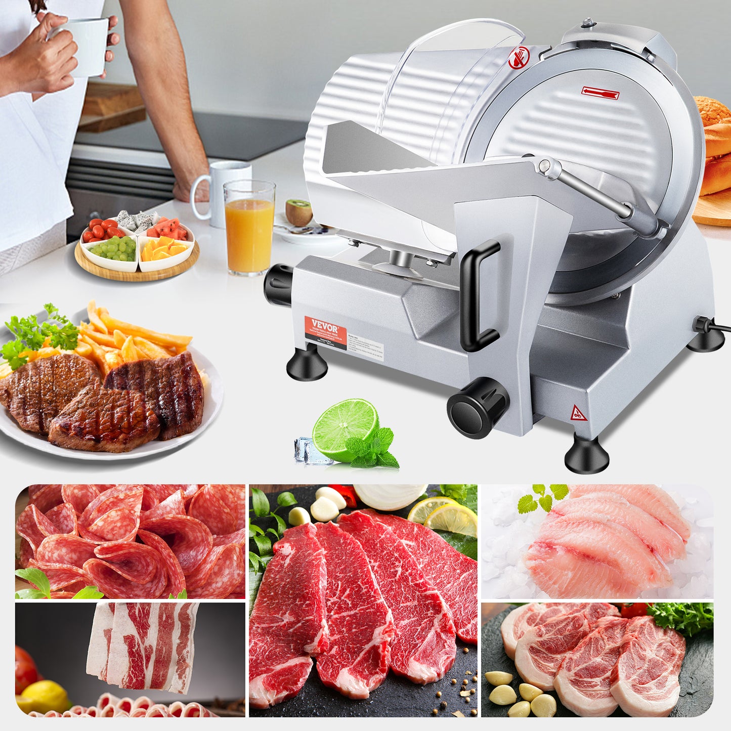 Cortadora de Carne Eléctrica VEVOR - Hoja 10" Acero al Carbono 240W