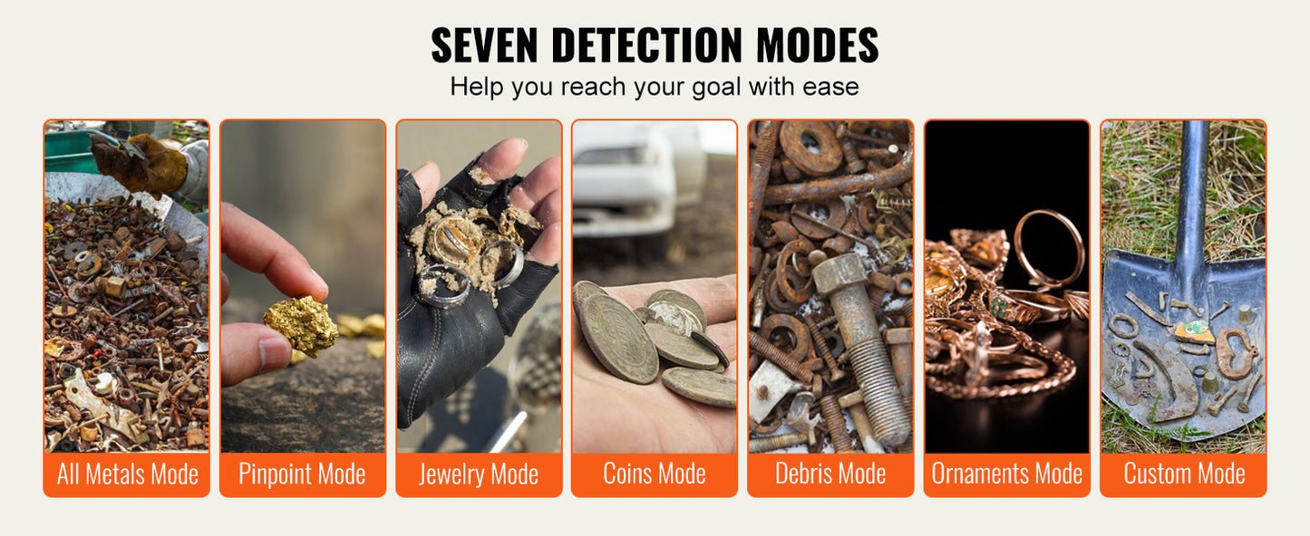 VEVOR Detector Metales Profesional  Pantalla LCD y Bobina IP68