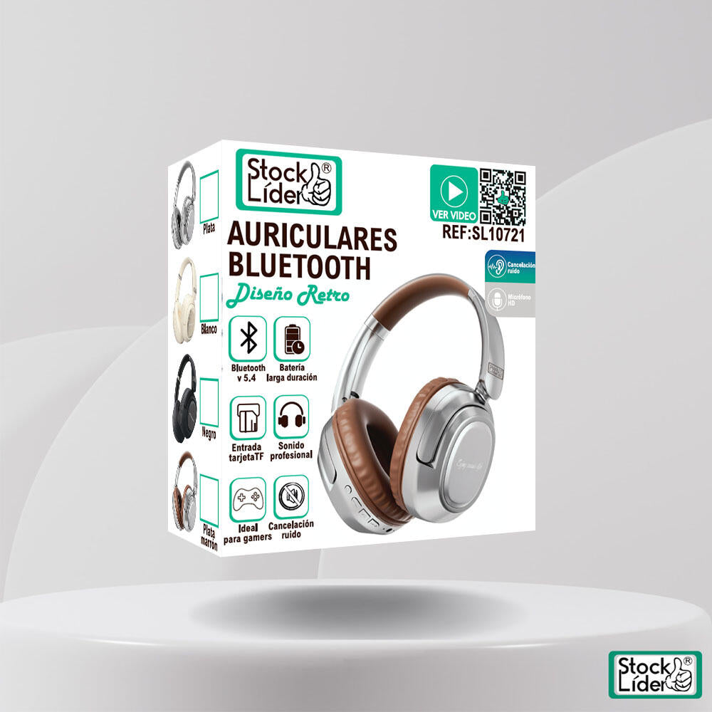 Auriculares Bluetooth Retro - Diseño Elegante con Cancelación de Ruido y Batería 10h